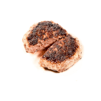 半分にカットされた、肉汁がじんわりと滲み出る小ぶりなハンバーグ